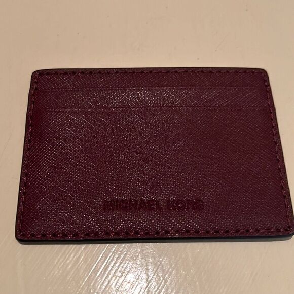 Michael Kors Credit Card And ID Holder Dark Burgundy Leather Classy Minimalist - Picture 1 of 9